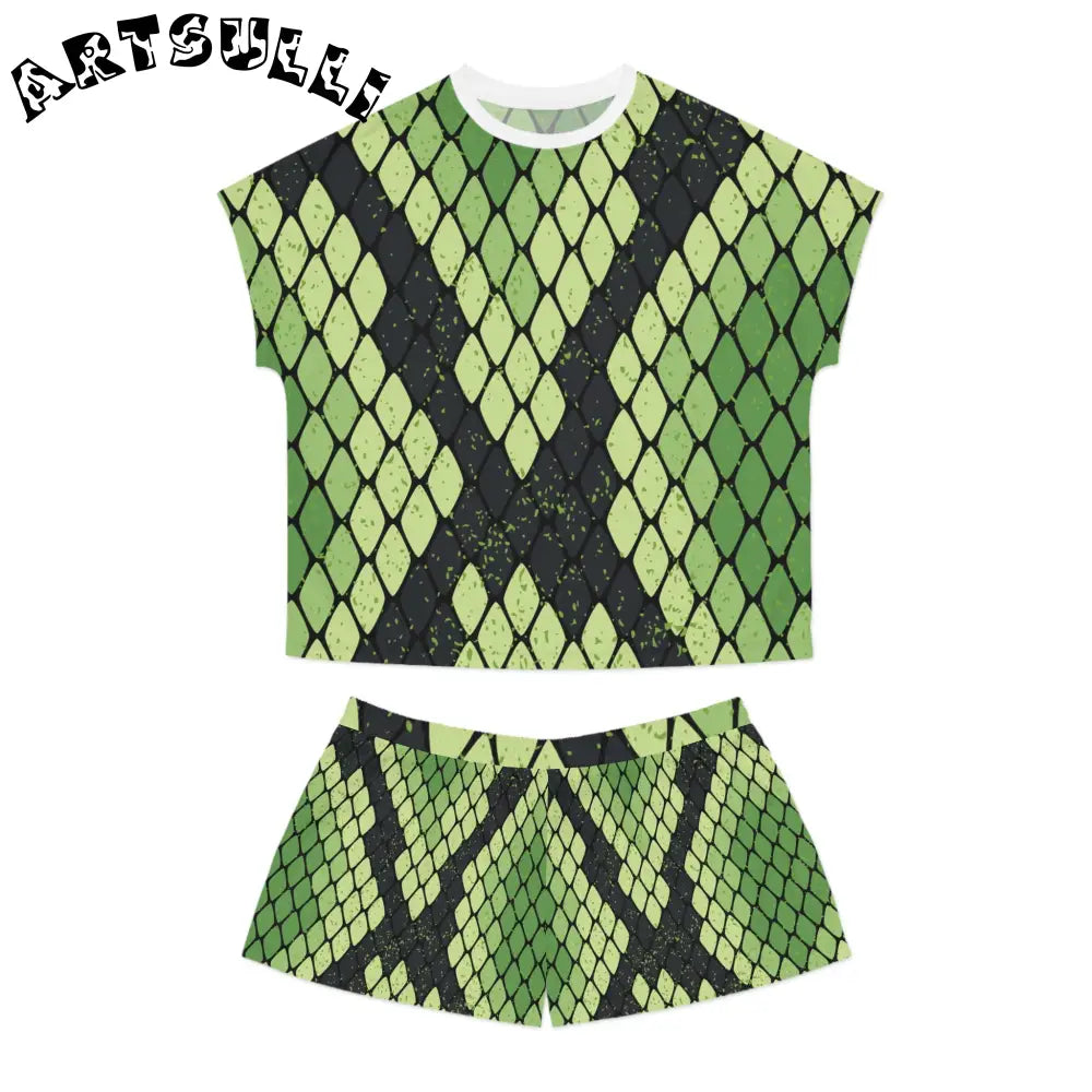 JAKKOUTTHEBXX Snake Skin Green and Black Women’s Short Pajama Set