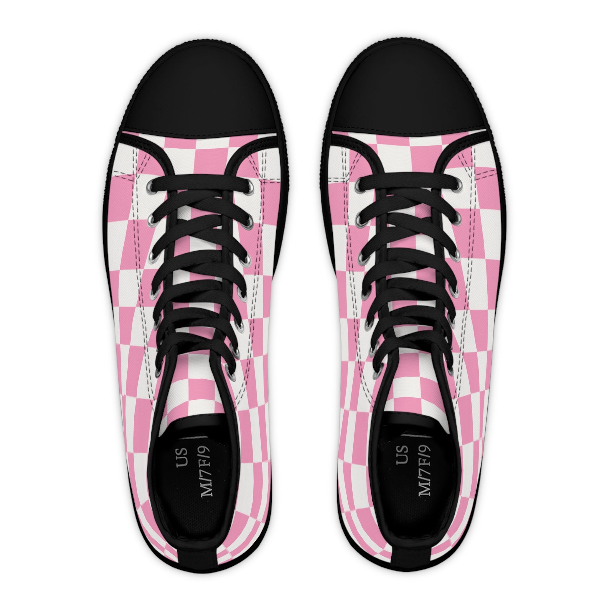Checkerboard Hot Pink and White Women's High Top Sneakers, Artsulli - Art is Long, Life is Short, Shoes, , , , , , , 