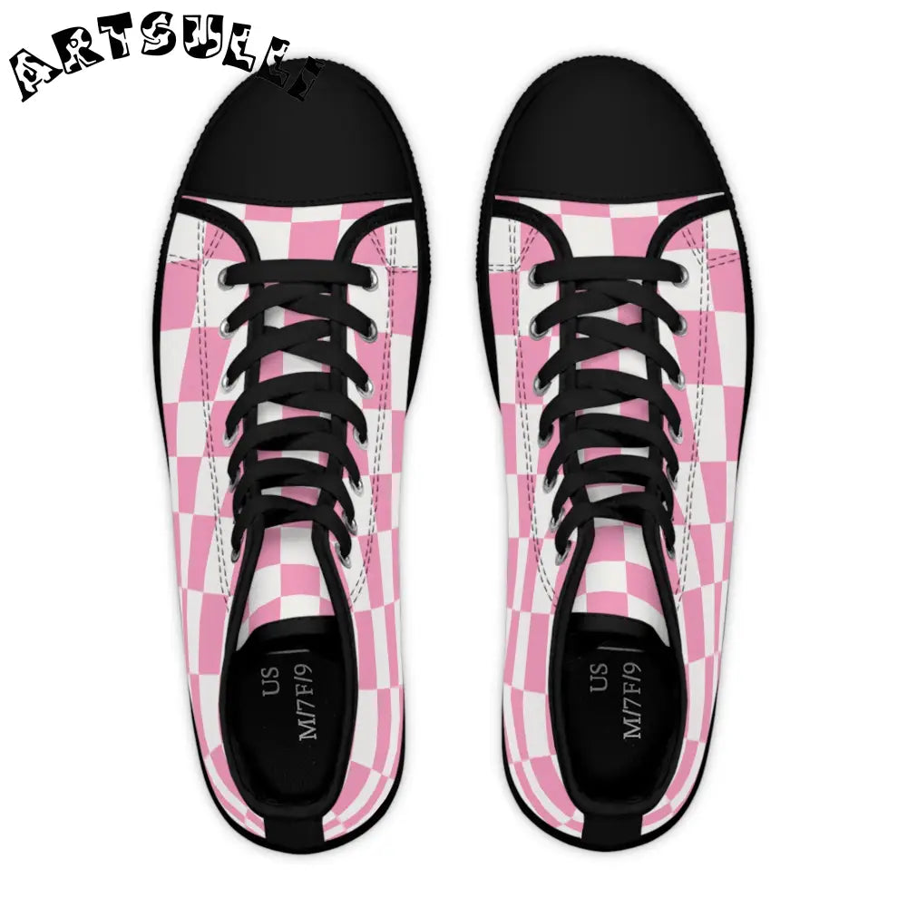 JAKKOUTTHEBXX Checkerboard Hot Pink and White Women’s High Top