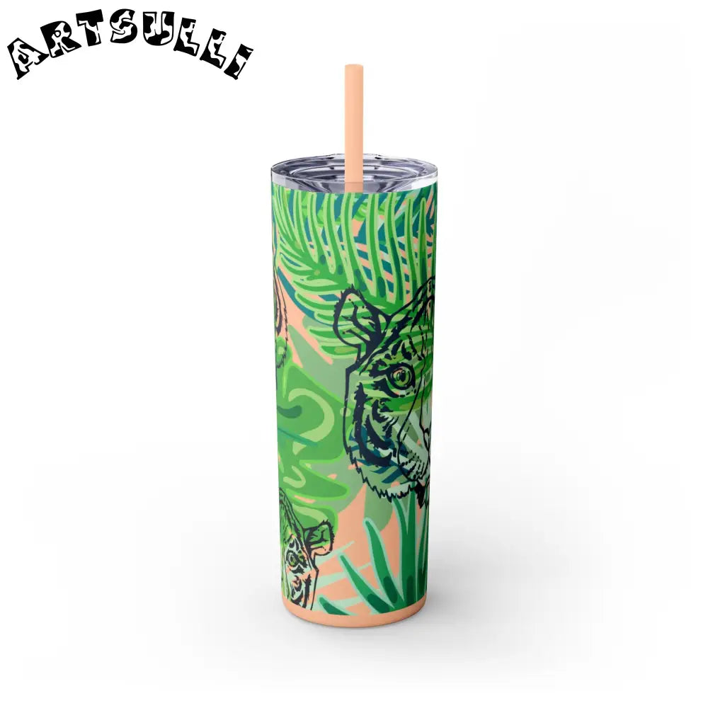 JAKKOUTTHEBXX Tropical Jungle Tigers Green Skinny Tumbler with Straw
