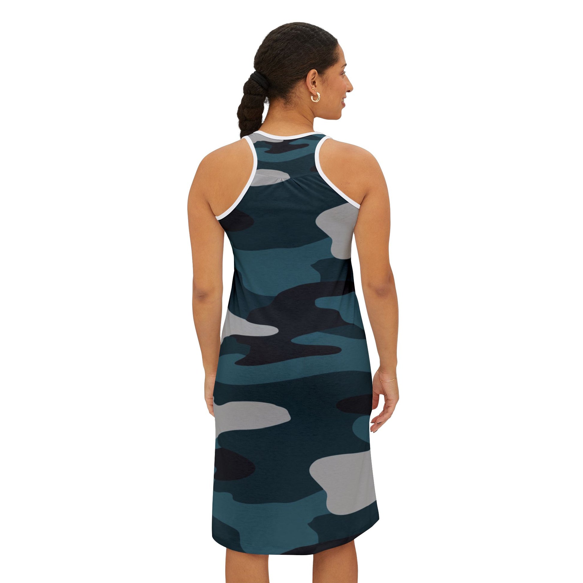 Blue Camouflage Women's Racerback Dress (AOP), Artsulli - Art is Long, Life is Short, Tank Top, , , , , , , 