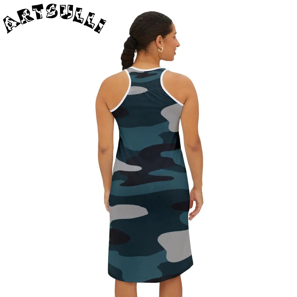JAKKOUTTHEBXX Blue Camouflage Women’s Racerback Dress (AOP)
