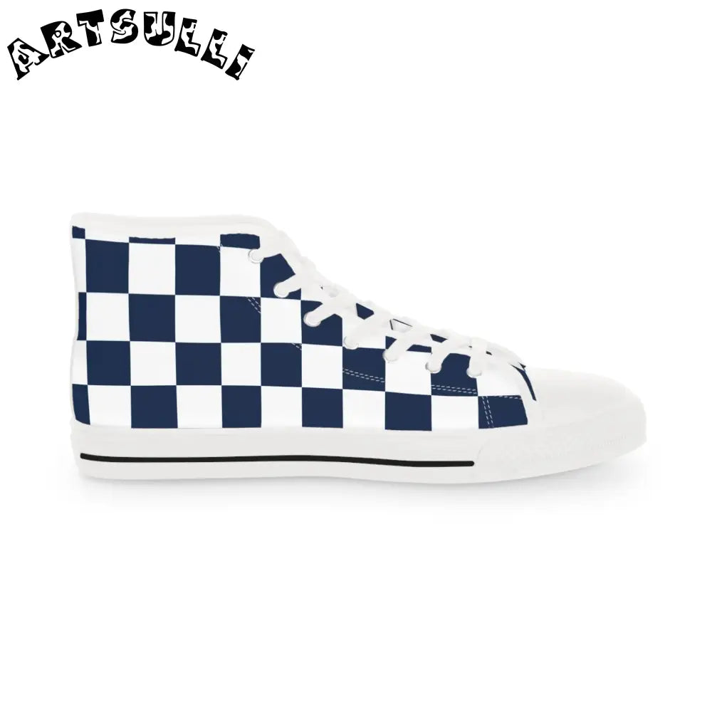 JAKKOUTTHEBXX Checkerboard White and Navy Blue Men’s High Top