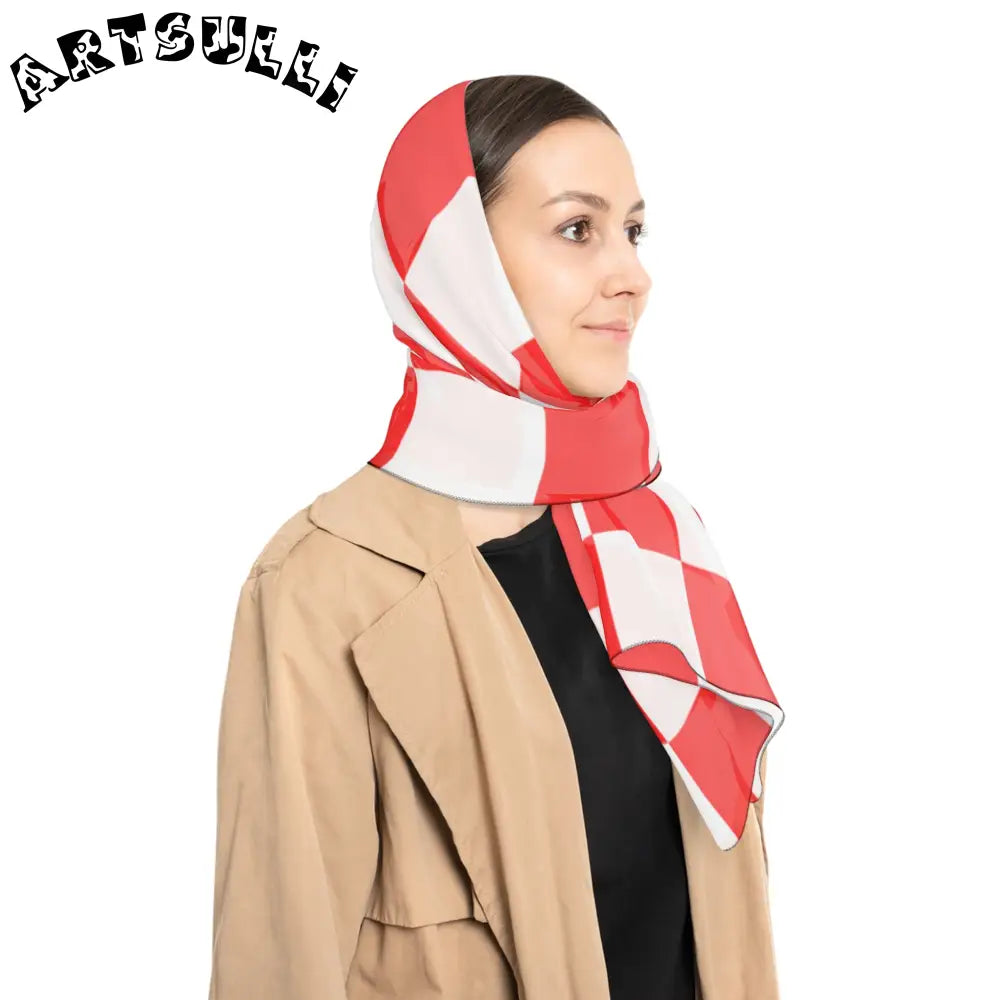 JAKKOUTTHEBXX Checkerboard Red and White Poly Scarf JAKKOUTTHEBXX