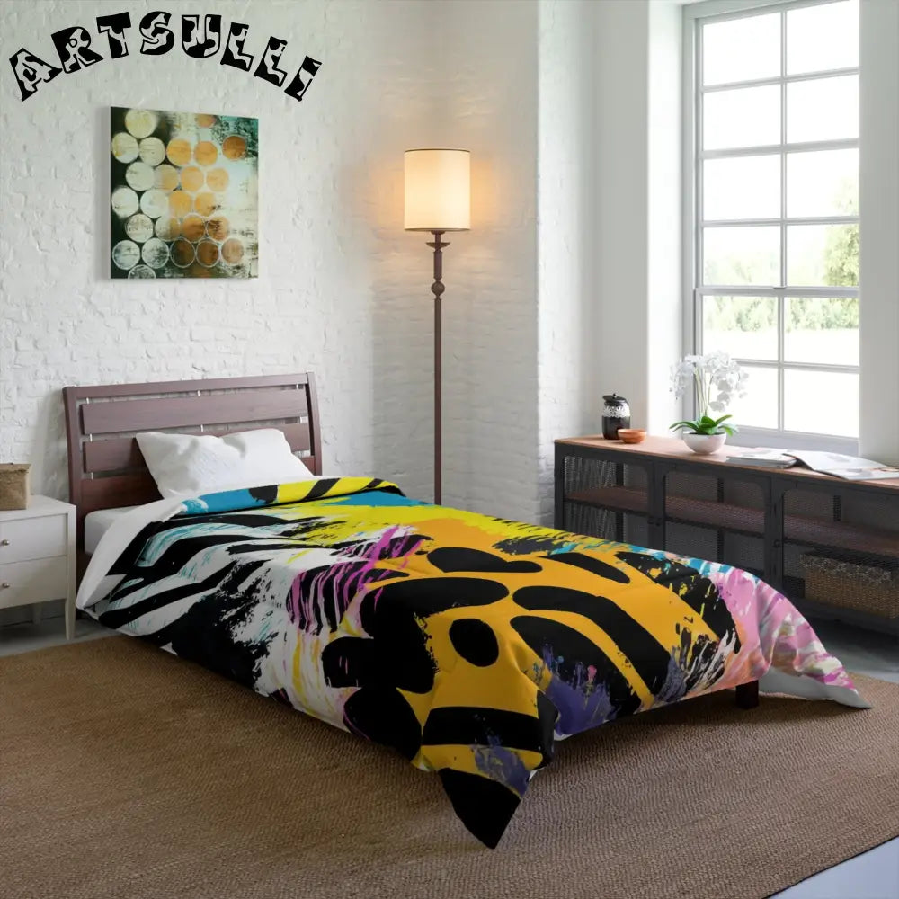 Zebra Stripes x Leapord Print x Paint Splatter Multi-Color Comforter, Artsulli - Art is Long, Life is Short, Home Decor, , , , , , , 