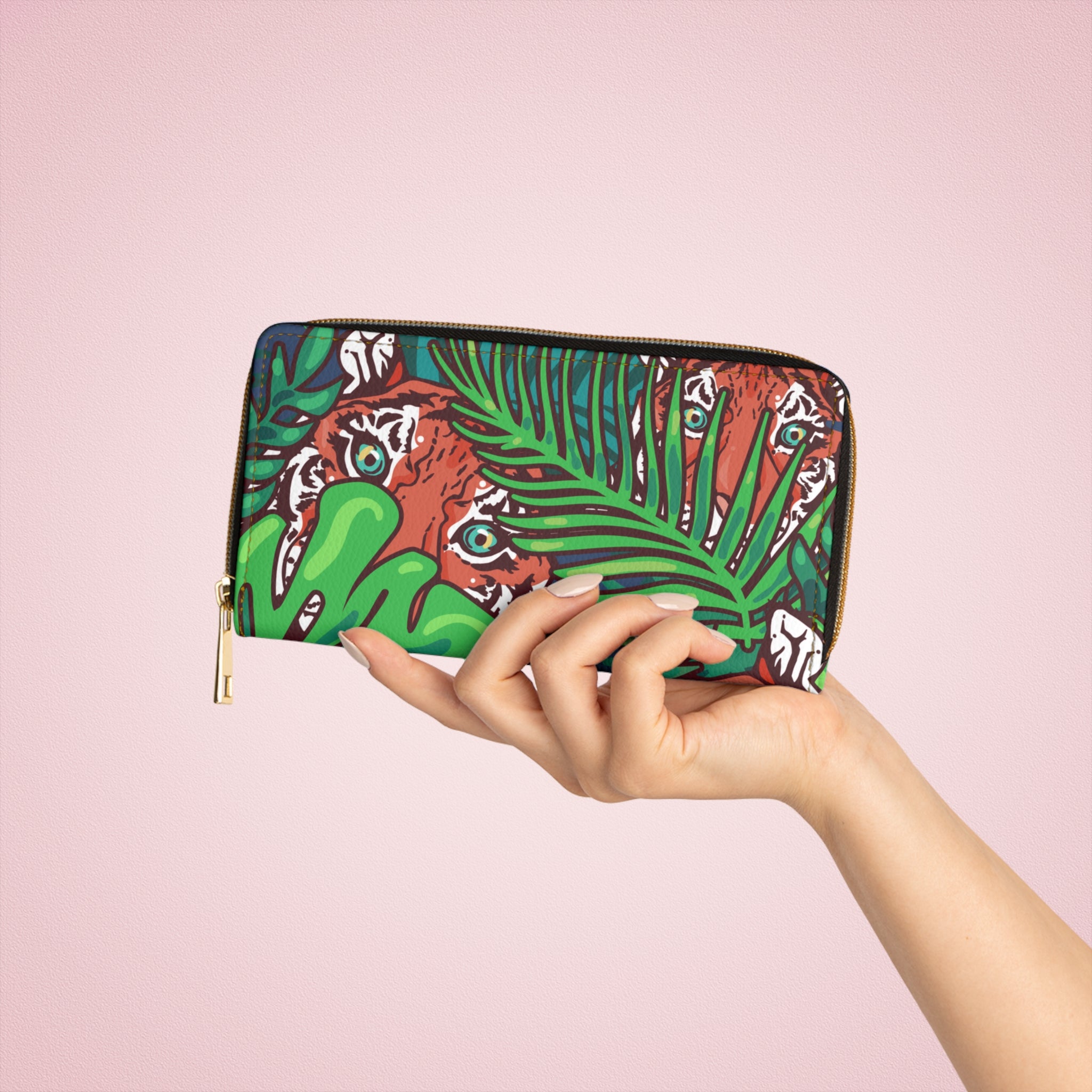 Tropical Jungle Tigers Blue and Green Zipper Wallet, Artsulli - Art is Long, Life is Short, Accessories, , , , , , , 