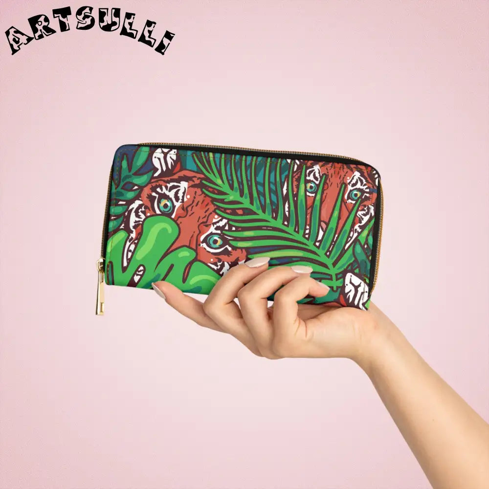 JAKKOUTTHEBXX Tropical Jungle Tigers Blue and Green Zipper Wallet