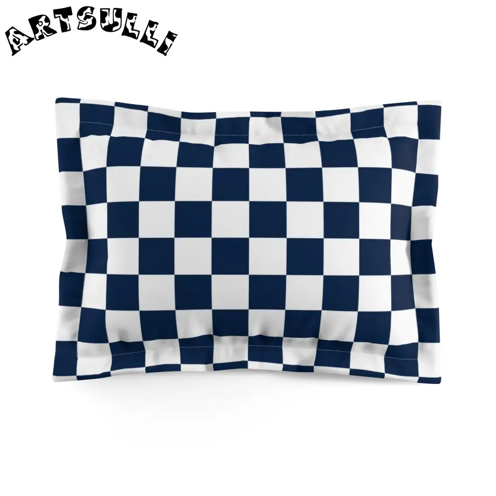 JAKKOUTTHEBXX Checkerboard White and Navy Blue Microfiber Pillow