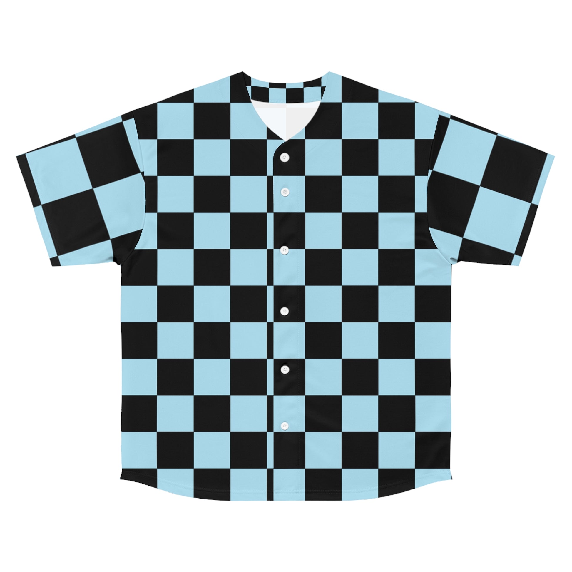 Checkerboard Black and Blue Men's Baseball Jersey (AOP), Artsulli - Art is Long, Life is Short, All Over Prints, Size, S, Color, Seam thread color automatically matched to design, , , 21533357589986336756