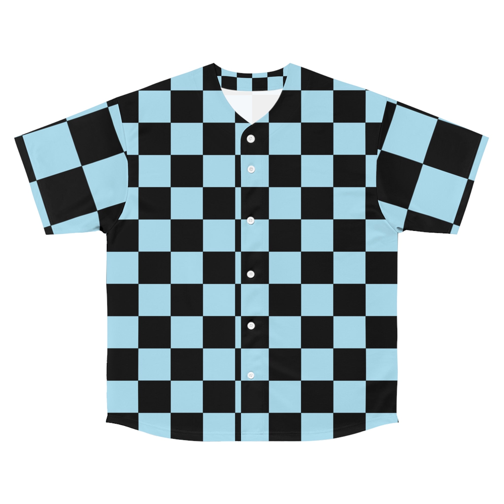 Checkerboard Black and Blue Men's Baseball Jersey (AOP), Artsulli - Art is Long, Life is Short, All Over Prints, Size, S, Color, Seam thread color automatically matched to design, , , 21533357589986336756