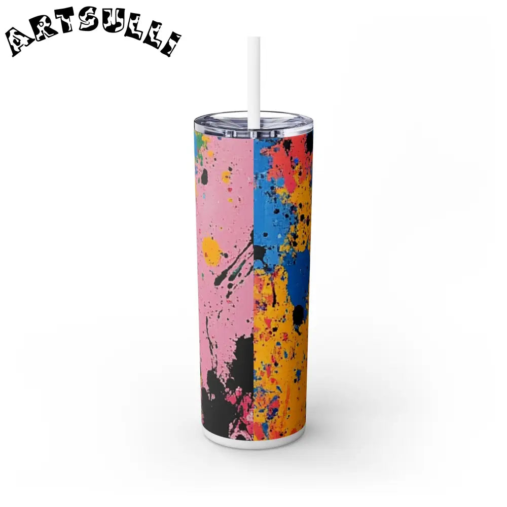 JAKKOUTTHEBXX The Colors Of Paint Splatter Skinny Tumbler with Straw