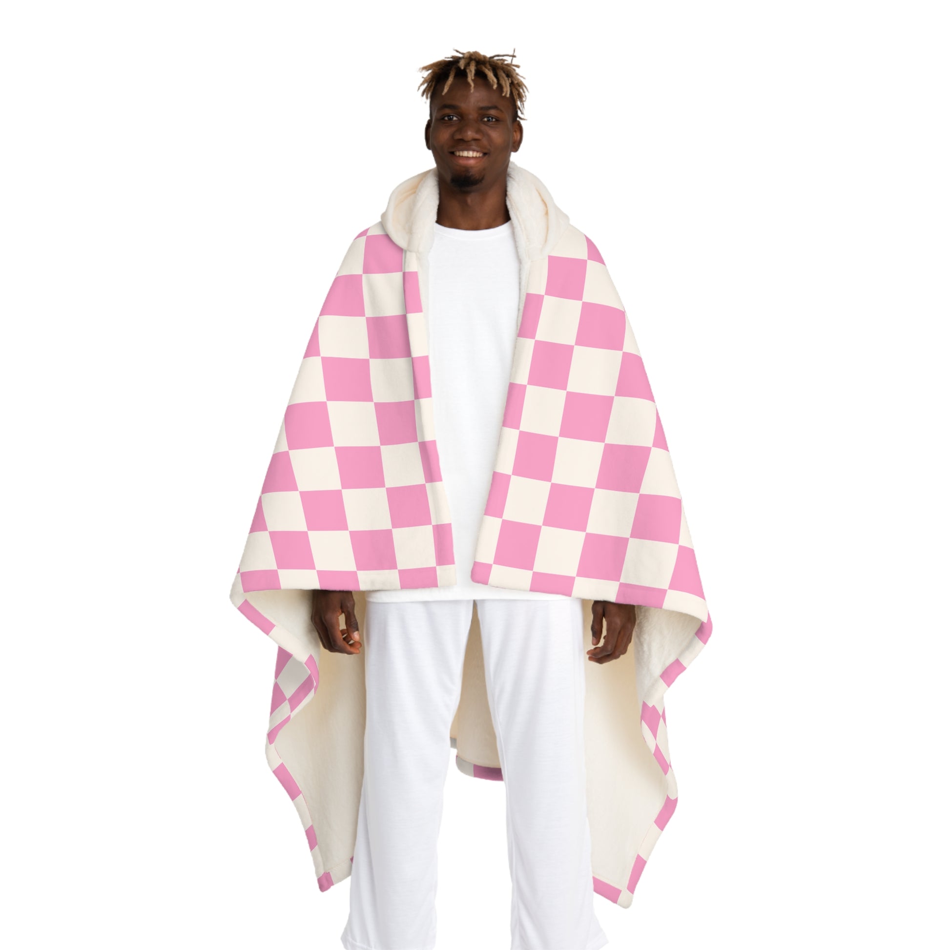 Checkerboard II Hot Pink and White Hooded Sherpa Fleece Blanket, Artsulli - Art is Long, Life is Short, All Over Prints, Size, One size, Color, Cream, , , 42112365341861986635