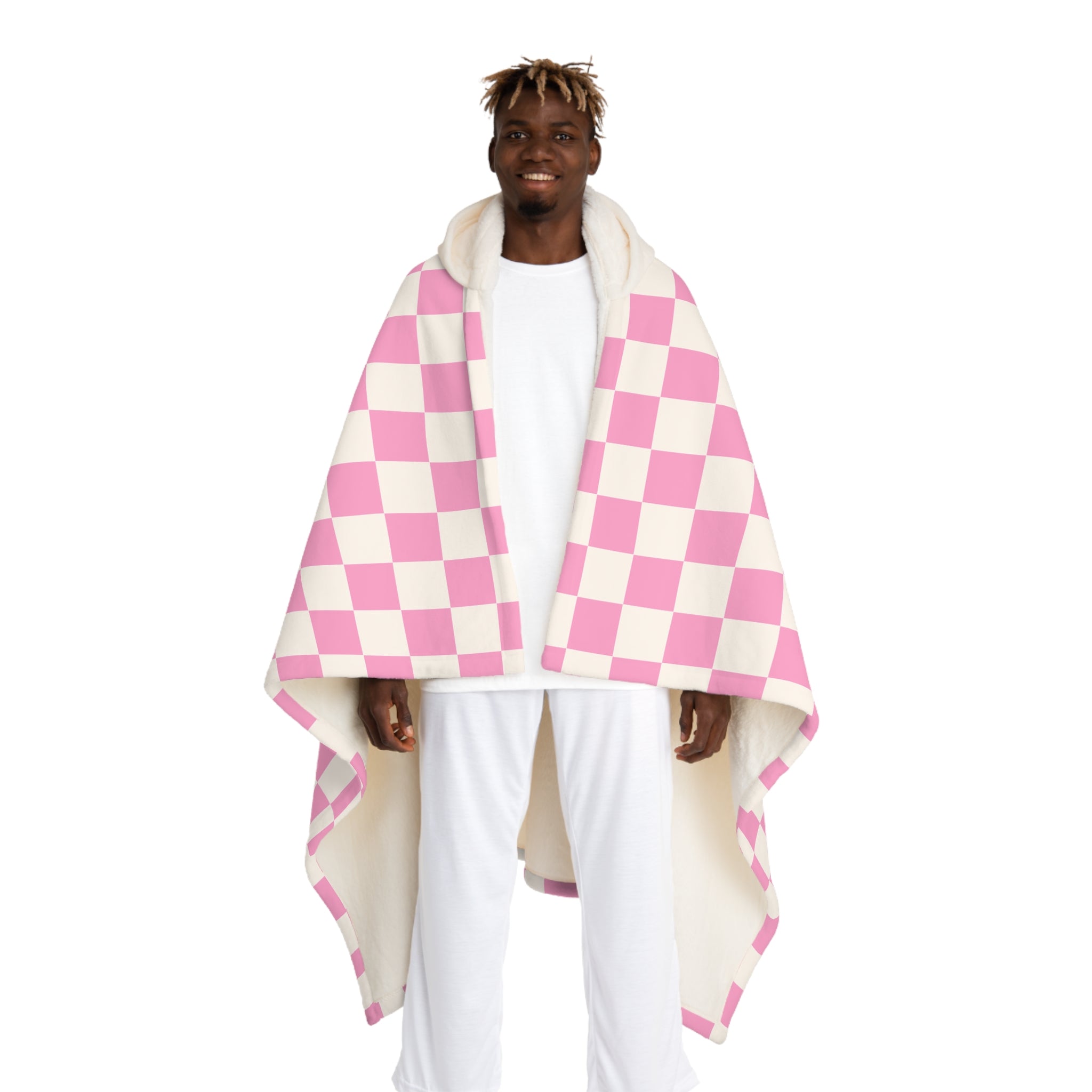 Checkerboard II Hot Pink and White Hooded Sherpa Fleece Blanket, Artsulli - Art is Long, Life is Short, All Over Prints, Size, One size, Color, Cream, , , 42112365341861986635
