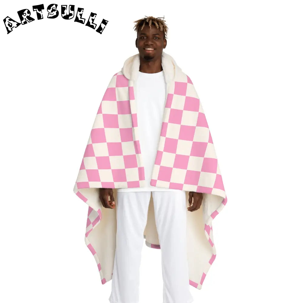 JAKKOUTTHEBXX Checkerboard II Hot Pink and White Hooded Sherpa