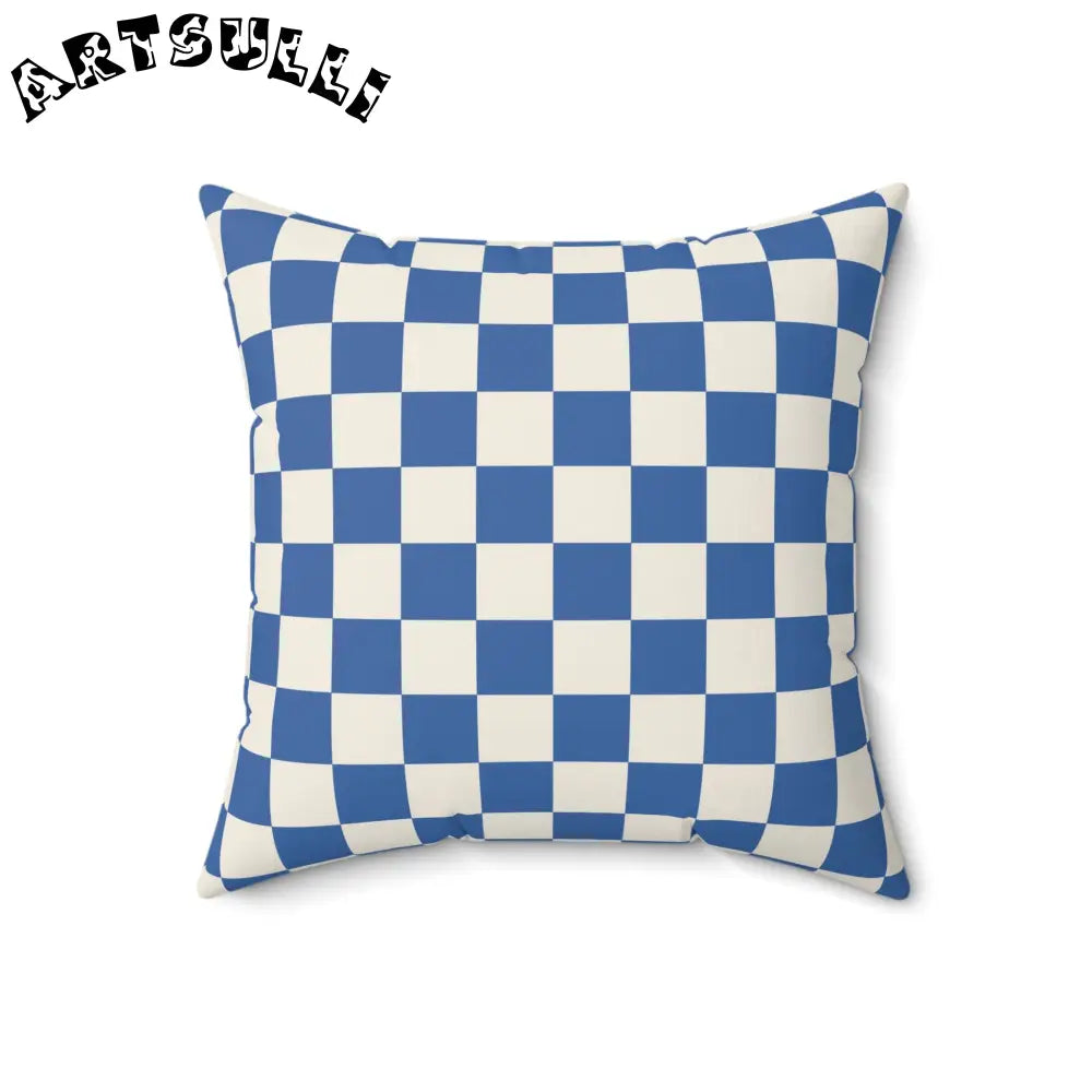 JAKKOUTTHEBXX Checkerboard Blue Spun Polyester Square Pillow
