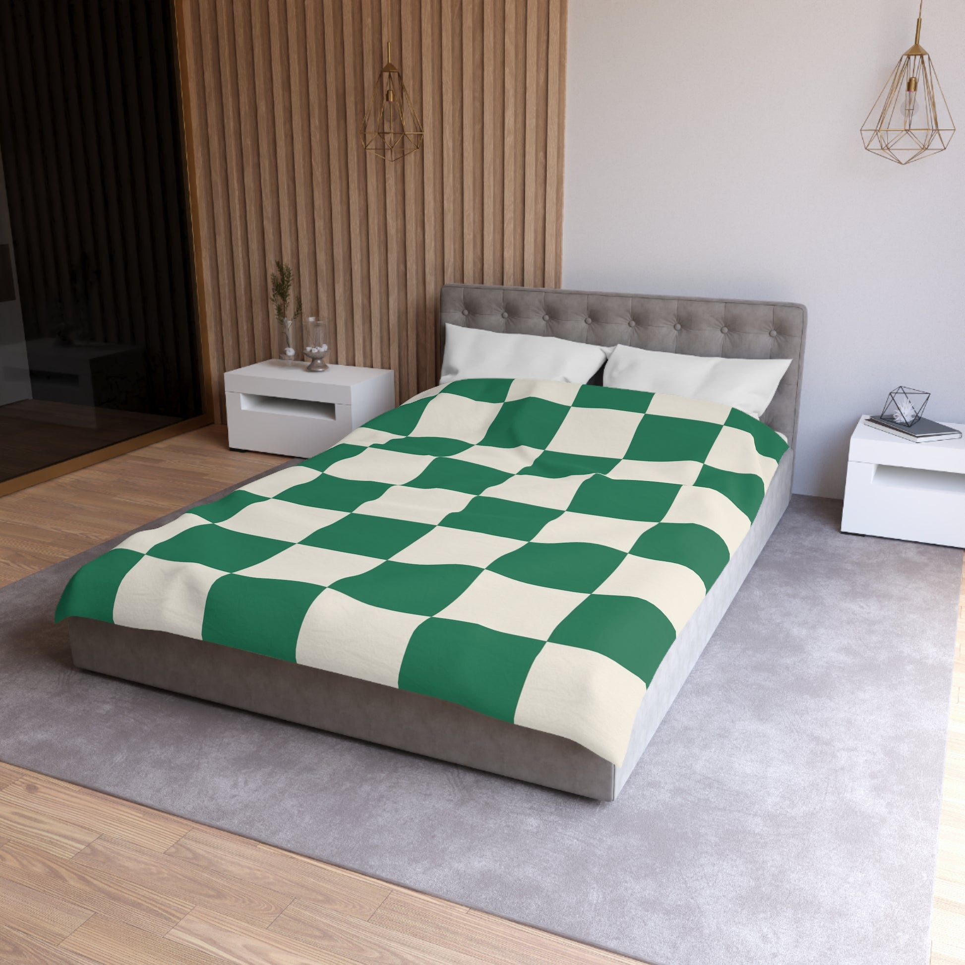 Checkerboard Dark Green Microfiber Duvet Cover, Artsulli - Art is Long, Life is Short, Home Decor, , , , , , , 