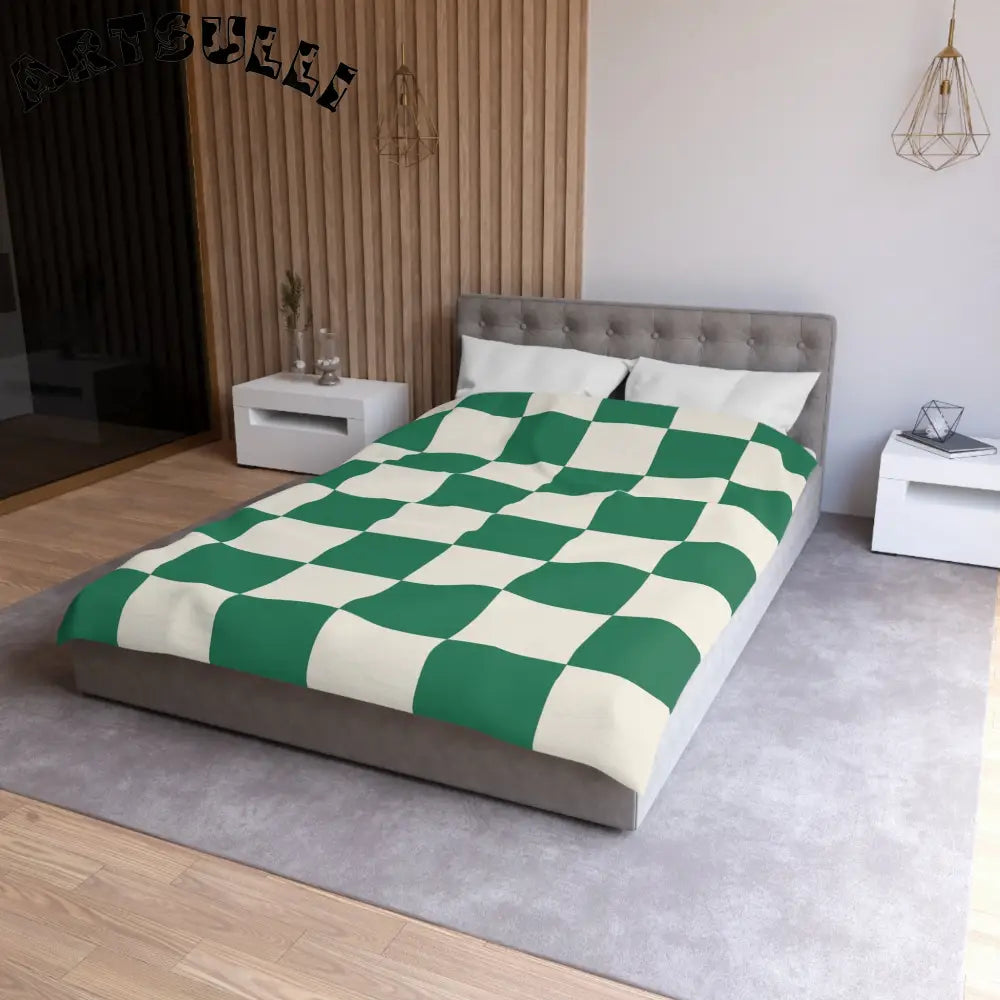 JAKKOUTTHEBXX Checkerboard Dark Green Microfiber Duvet Cover