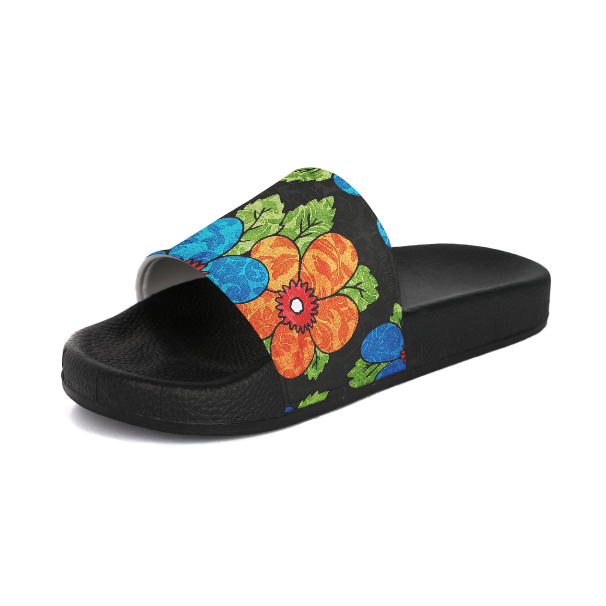 Groovy Black Floral Kl Women's Slide Sandals, Artsulli - Art is Long, Life is Short, Shoes, , , , , , , 