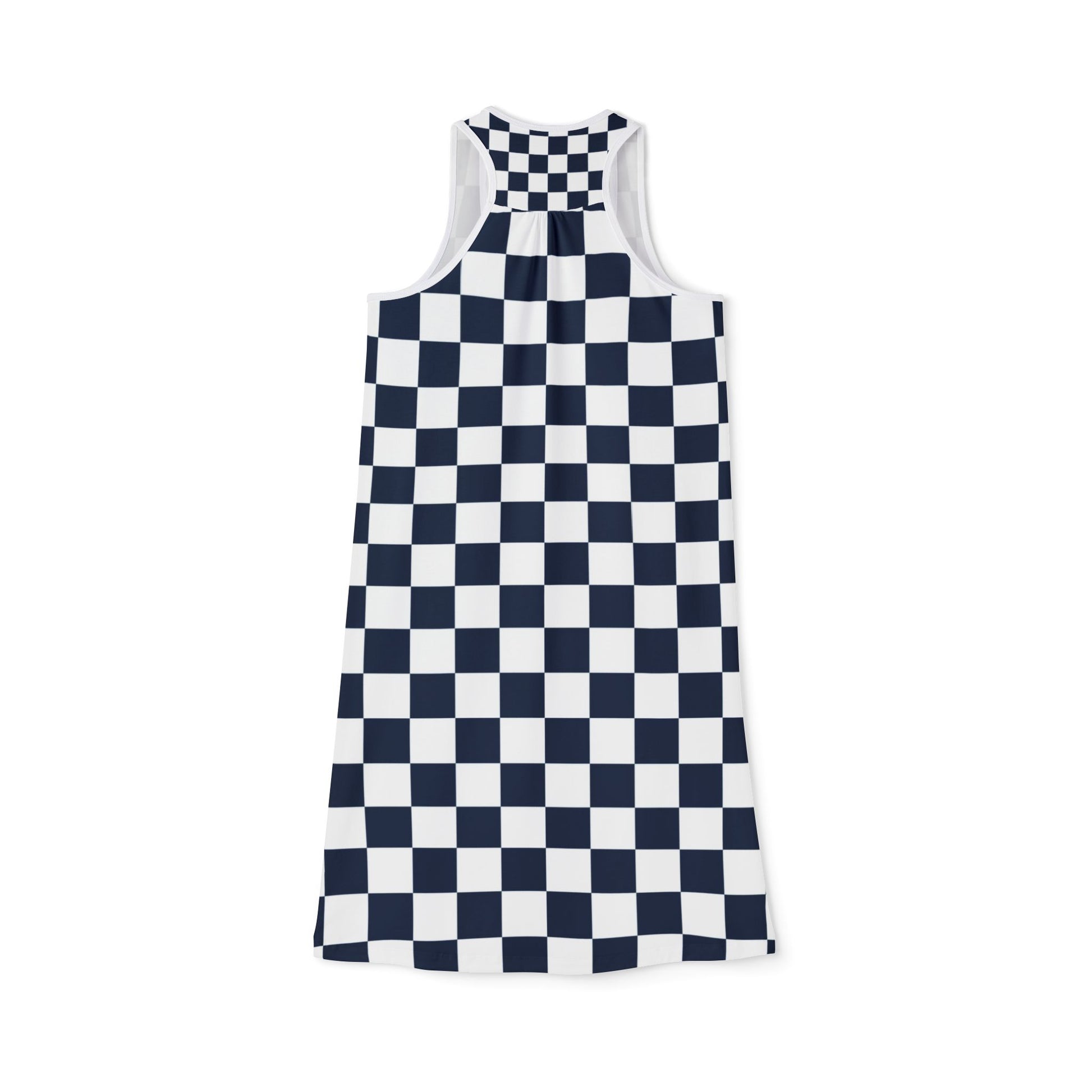 Checkerboard White and Navy Blue Women's Racerback Dress (AOP), Artsulli - Art is Long, Life is Short, Tank Top, , , , , , , 