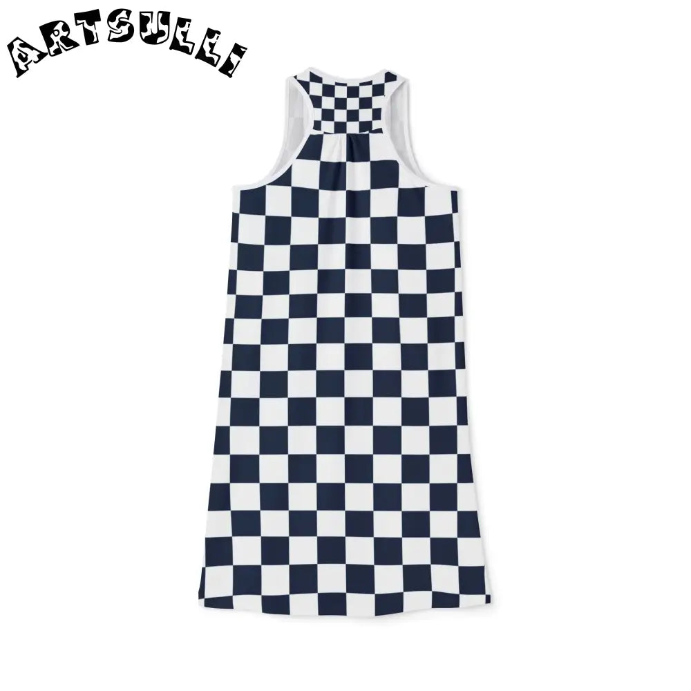 JAKKOUTTHEBXX Checkerboard White and Navy Blue Women’s Racerback