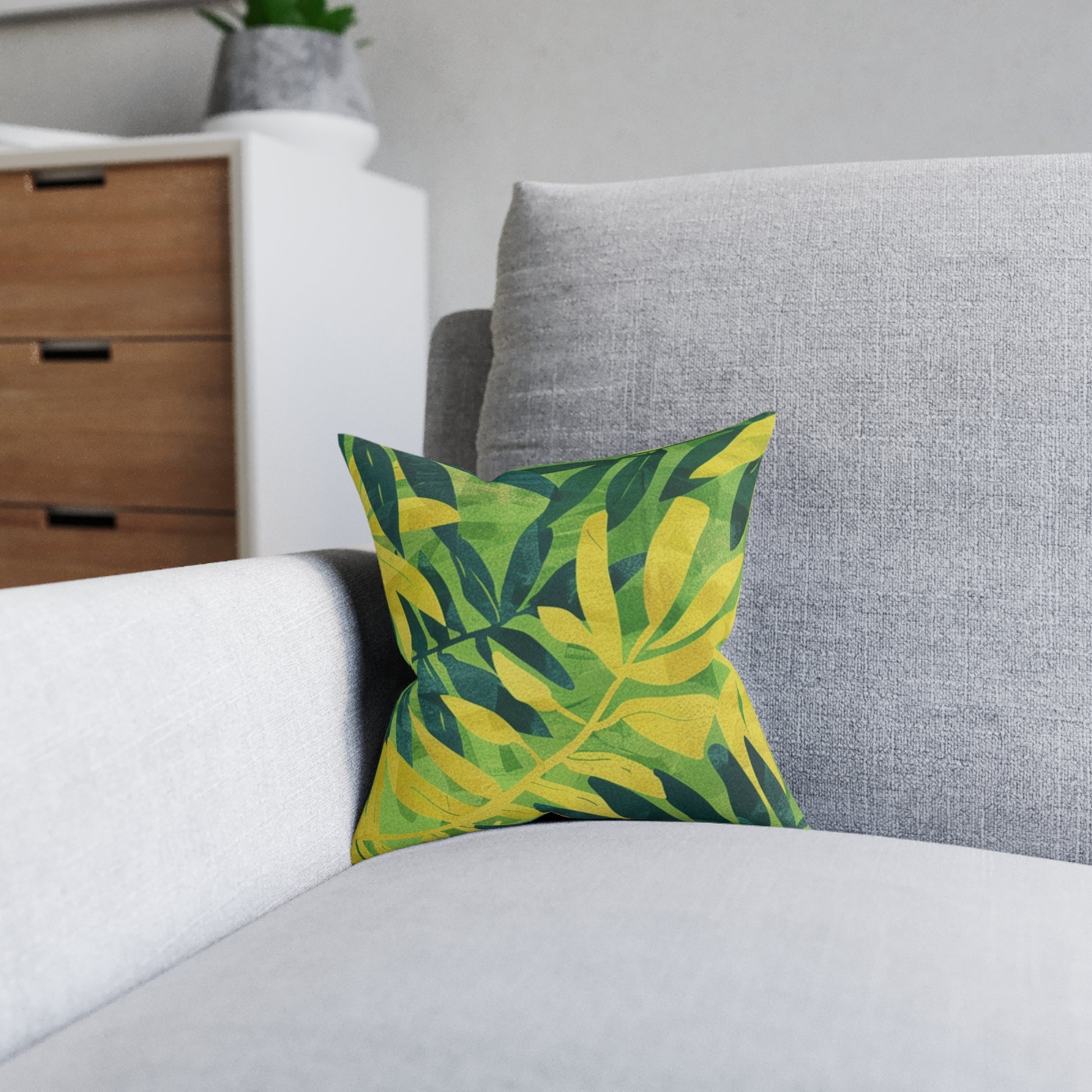 Green Leaf x Yellow Leaf x Tropical x Jungle Square Pillow, Artsulli - Art is Long, Life is Short, Home Decor, , , , , , , 