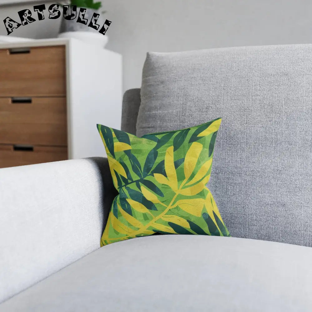 JAKKOUTTHEBXX Tropical Leaf Faux Suede Square Pillow JAKKOUTTHEBXX