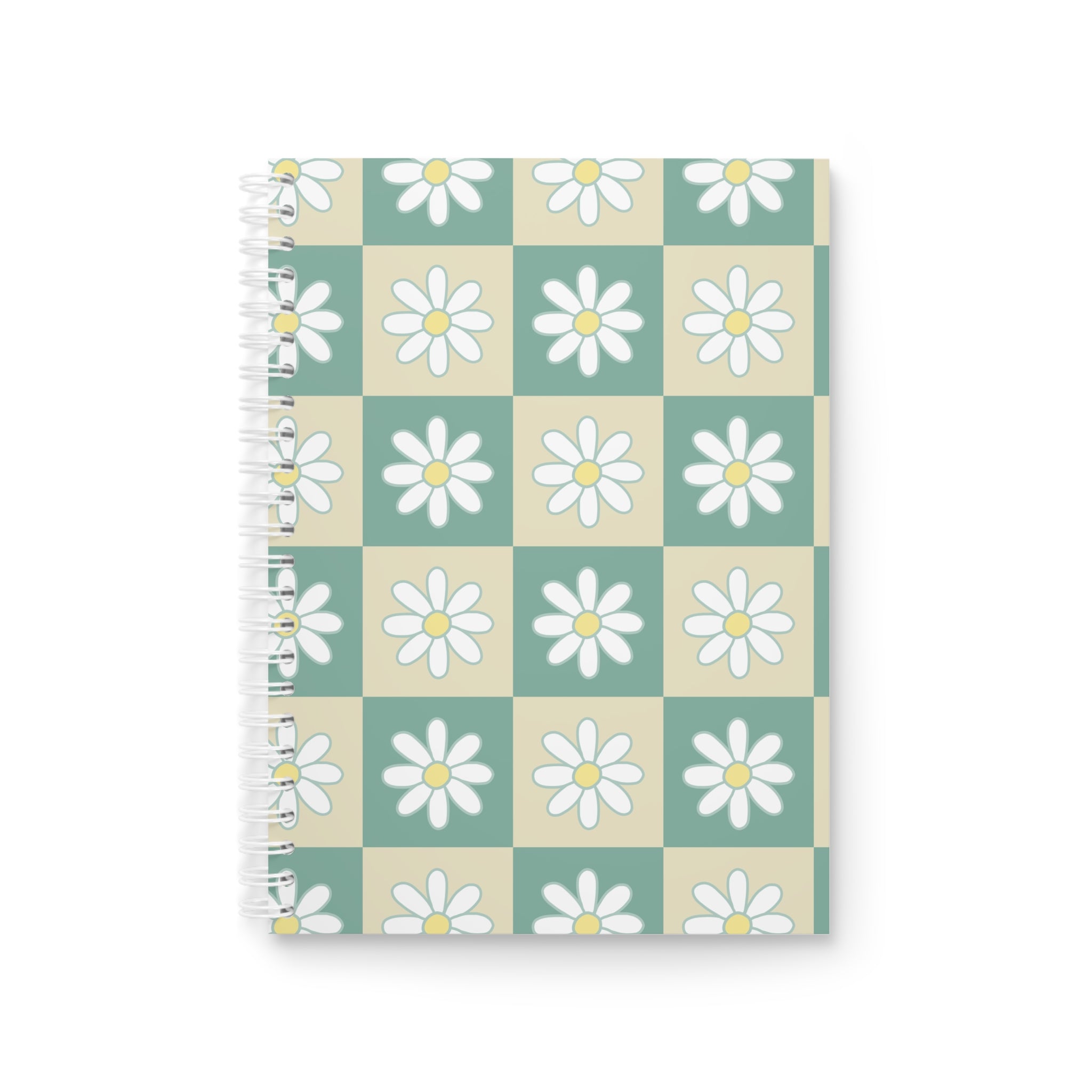Retro Daisy Checkerboard Green and Tan Spiral Notebook, Artsulli - Art is Long, Life is Short, Paper products, Size, One Size, , , , , 12275225563740229424