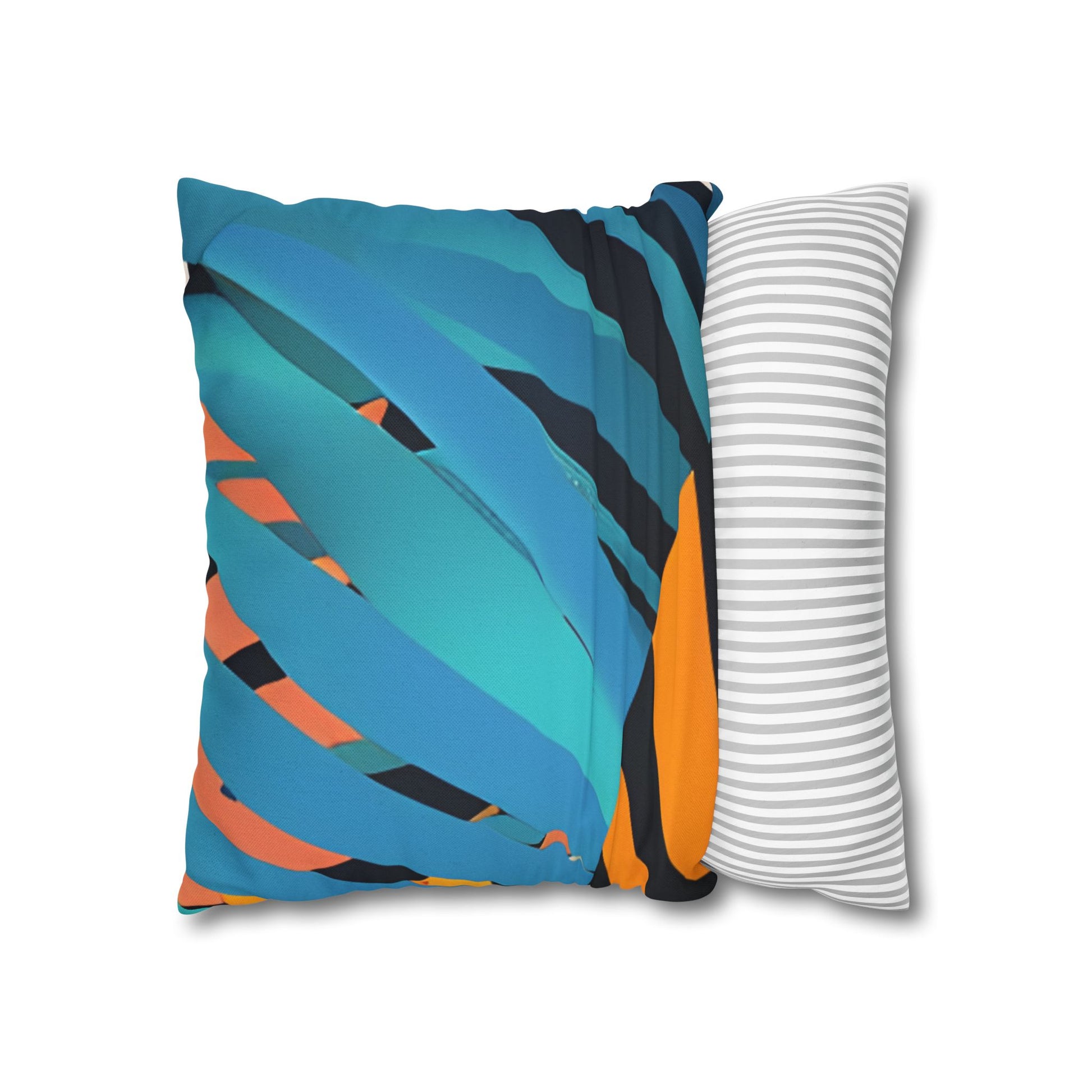 Palm Leaves x Tiger Stripes Orange and Blue Spun Polyester Square Pillowcase, Artsulli - Art is Long, Life is Short, Home Decor, , , , , , , 