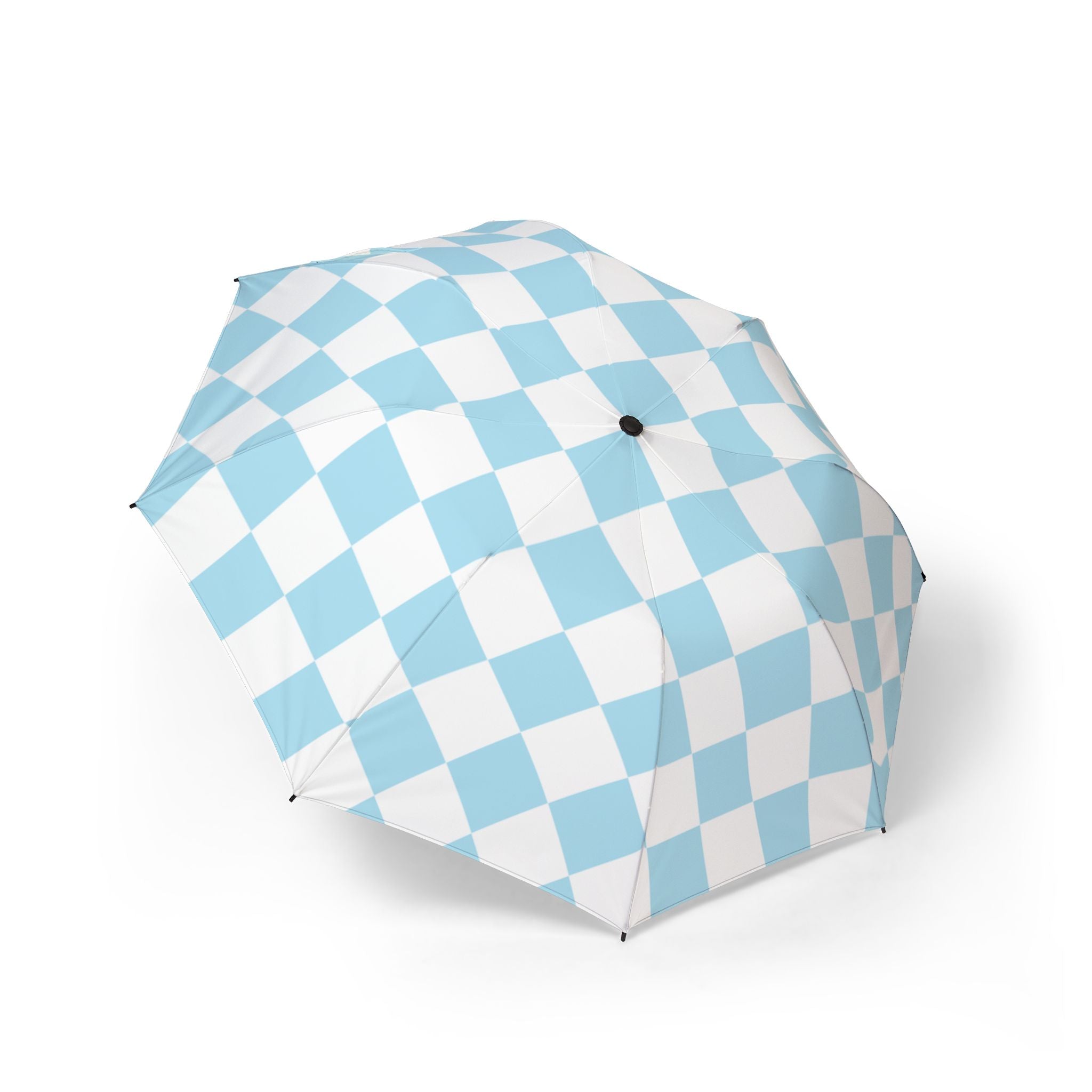 Checkerboard Sky Blue Semi-Automatic Foldable Umbrella, Artsulli - Art is Long, Life is Short, Accessories, Size, One size, , , , , 11153823718688240596