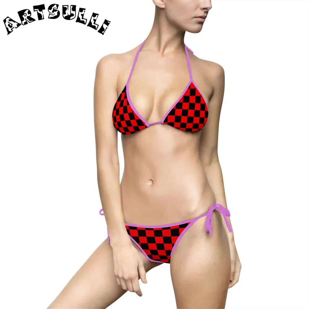 JAKKOUTTHEBXX Checkerboard Red and Black Women’s Bikini Swimsuit