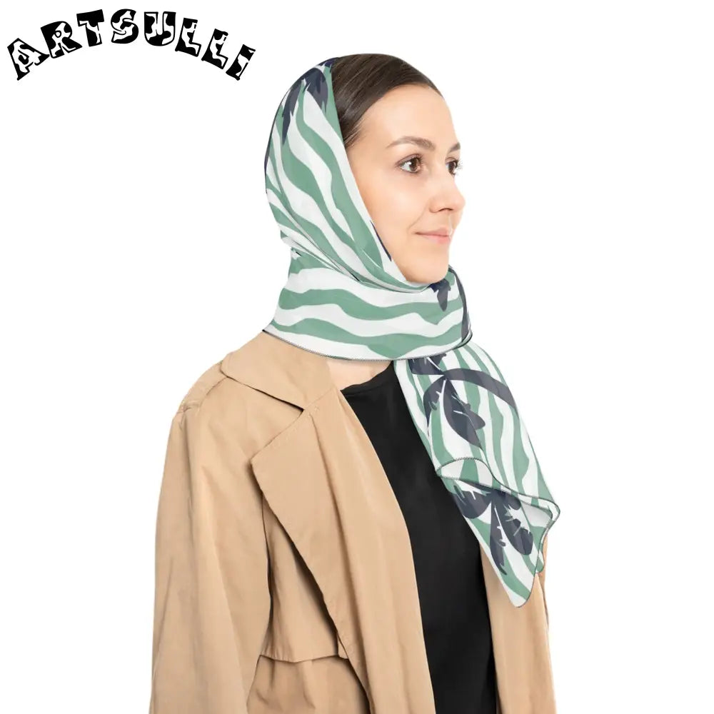 JAKKOUTTHEBXX Wavy Stripes and Palm Trees Poly Scarf JAKKOUTTHEBXX