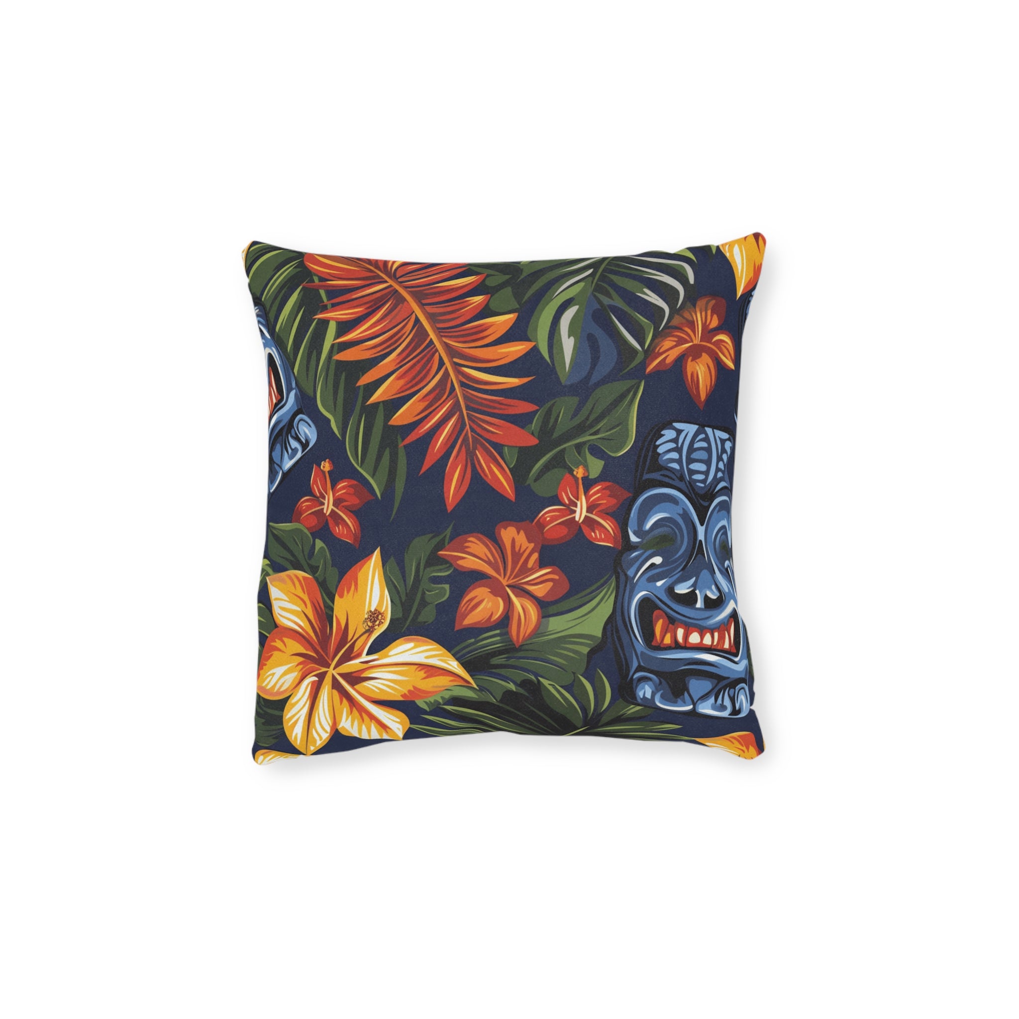 Tiki Bloom Navy Square Pillow, Artsulli - Art is Long, Life is Short, Home Decor, Size, 12" × 12", , , , , 26609610267439247171