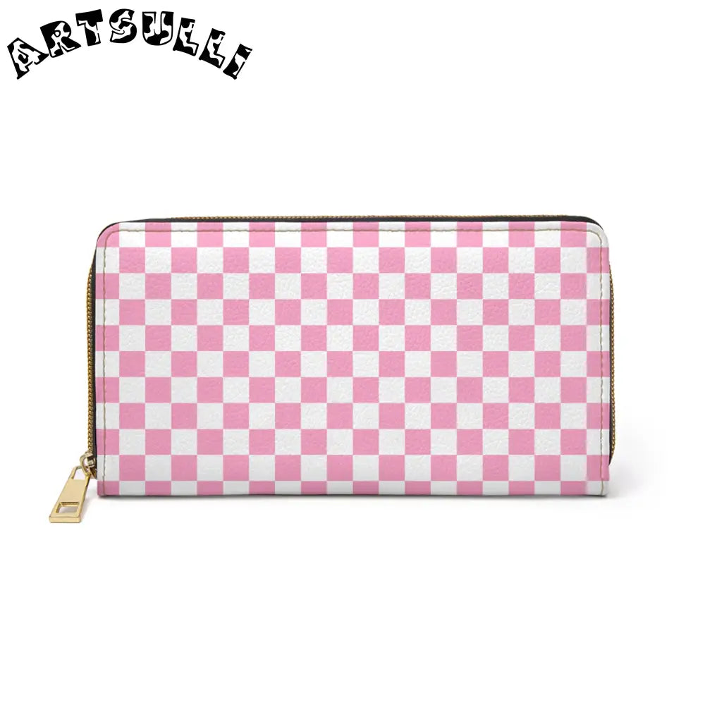 JAKKOUTTHEBXX Checkerboard Hot Pink and White Zipper Wallet