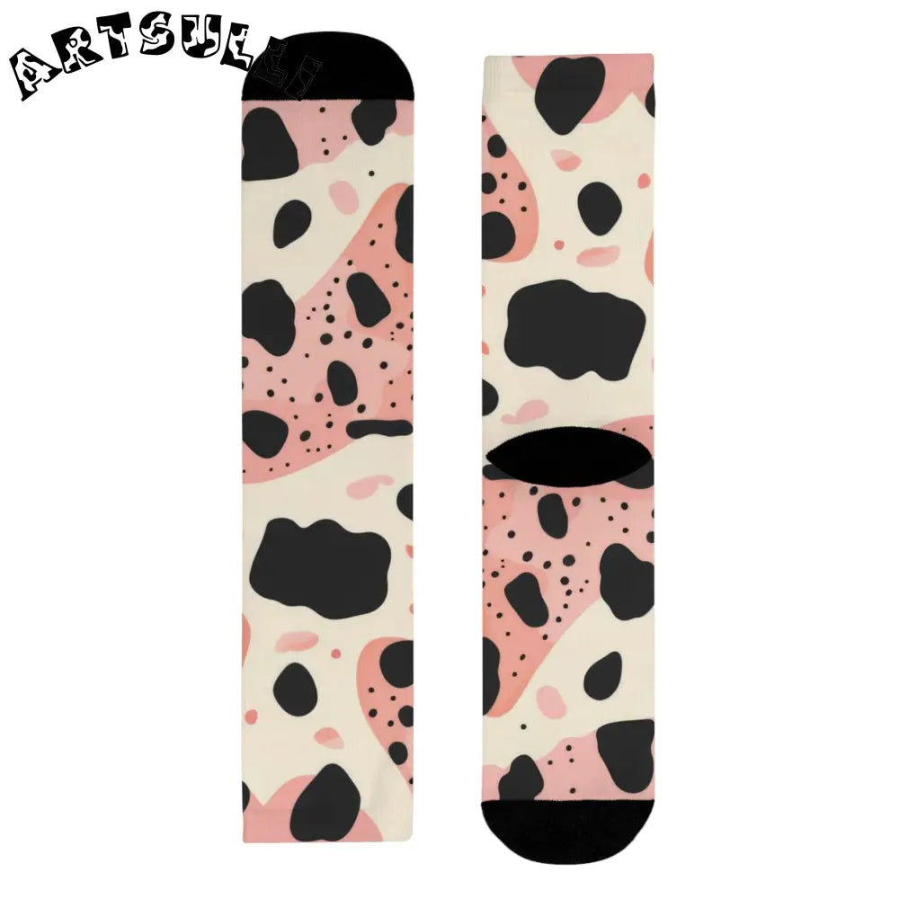 JAKKOUTTHEBXX Pink Cow Print Sublimation Crew Socks 2025
