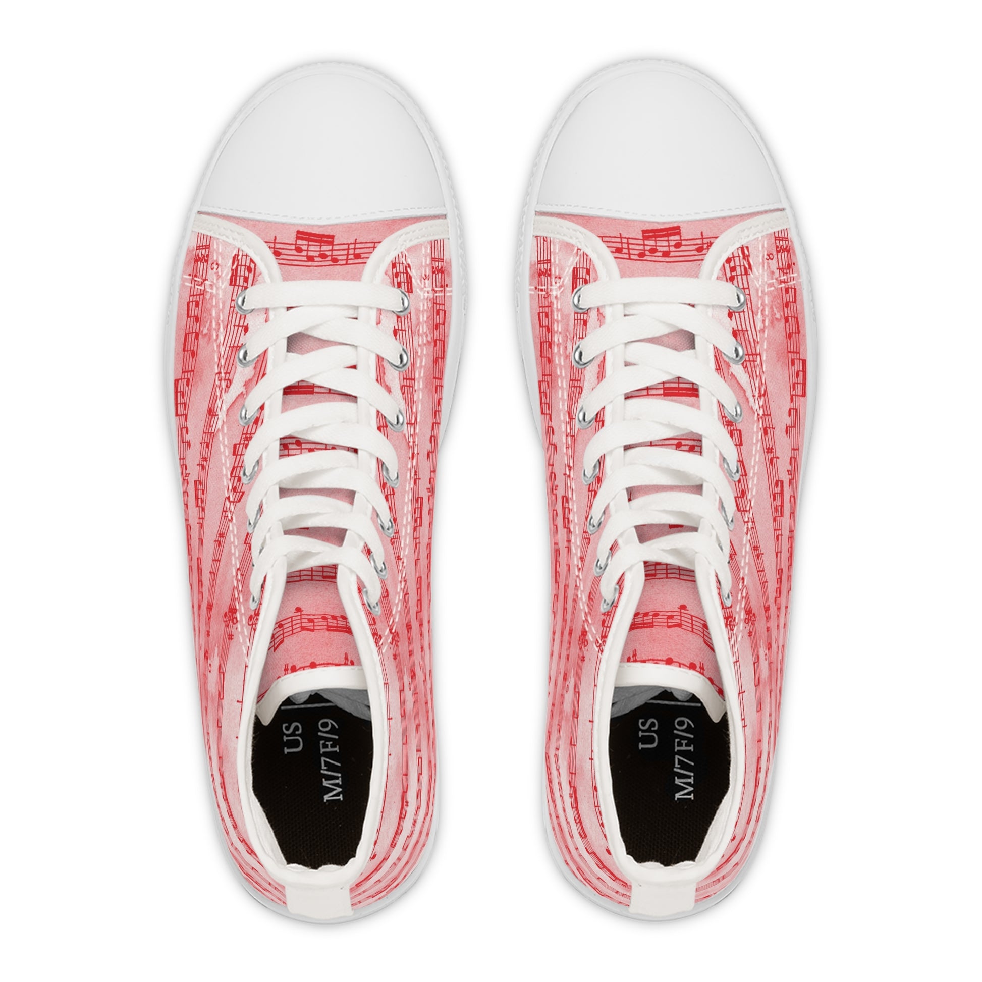 Drip Spill Type Beat Sheet Music II Red Women's High Top Sneakers, Artsulli - Art is Long, Life is Short, Shoes, , , , , , , 