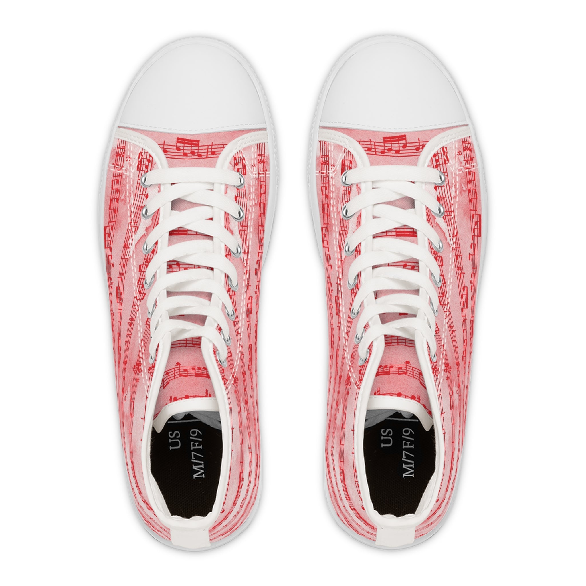 Drip Spill Type Beat Sheet Music II Red Women's High Top Sneakers, Artsulli - Art is Long, Life is Short, Shoes, , , , , , , 