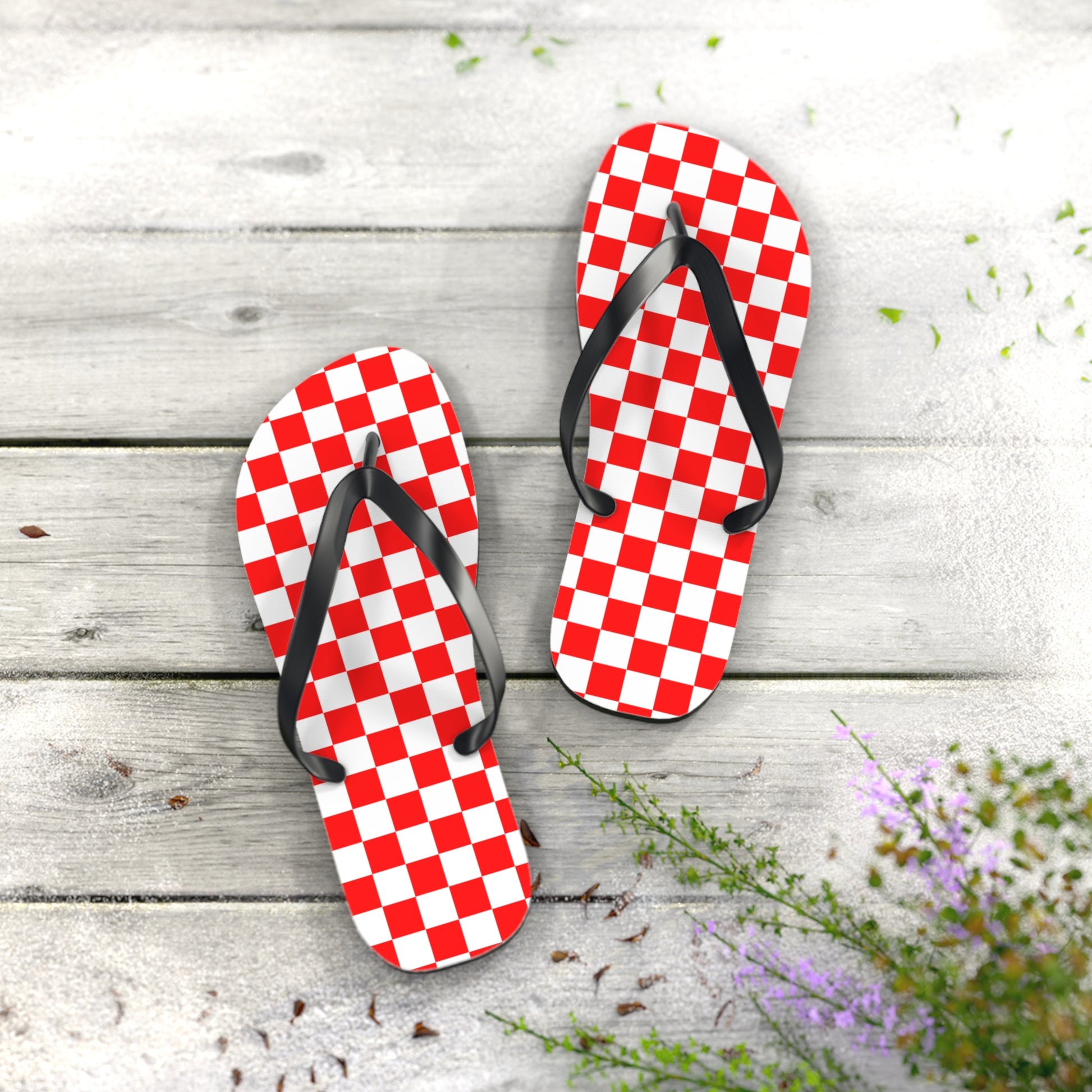 Checkerboard II Red and White Flip Flops, Artsulli - Art is Long, Life is Short, Shoes, , , , , , , 
