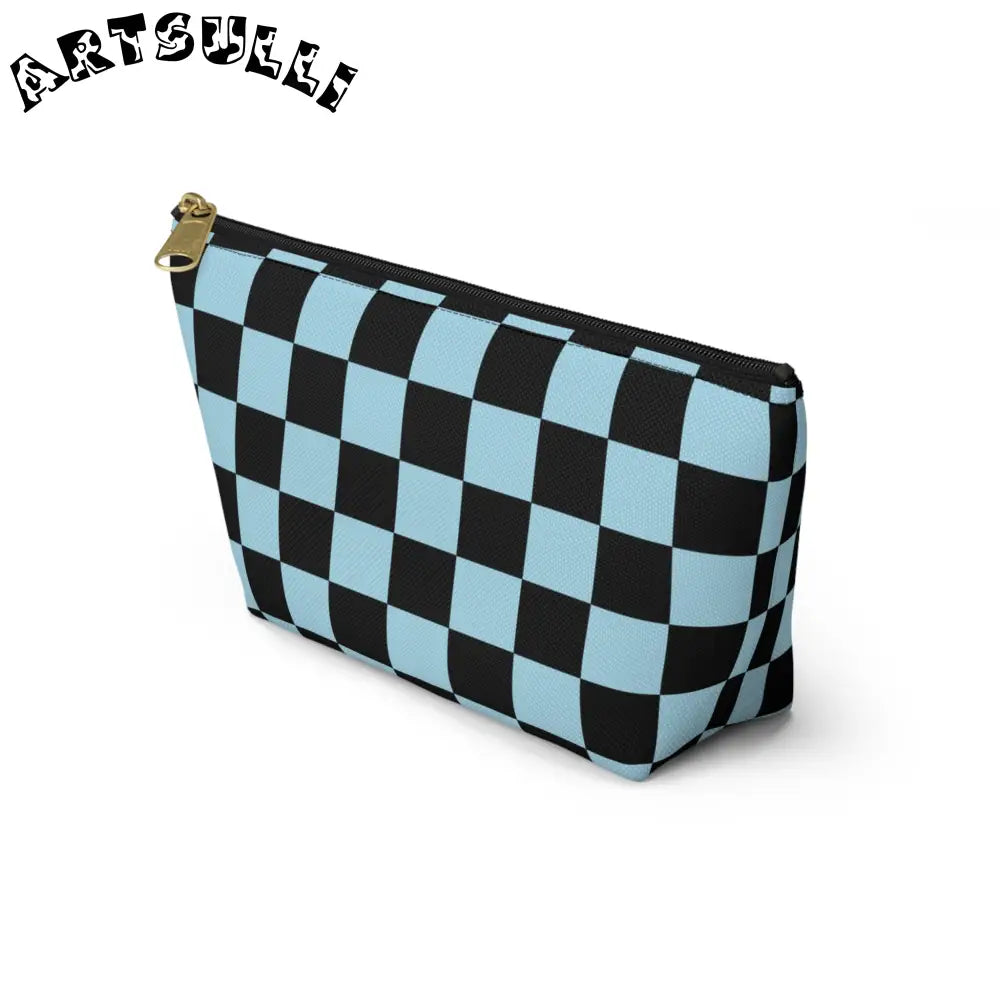 JAKKOUTTHEBXX Checkerboard Black and Blue Accessory Pouch w T-bottom