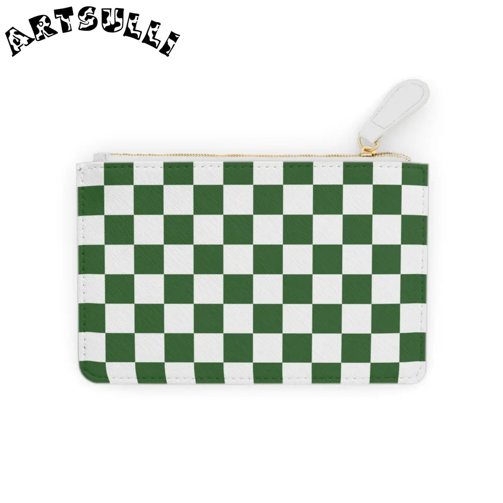 JAKKOUTTHEBXX Checkerboard White and Dark Green Mini Clutch Bag