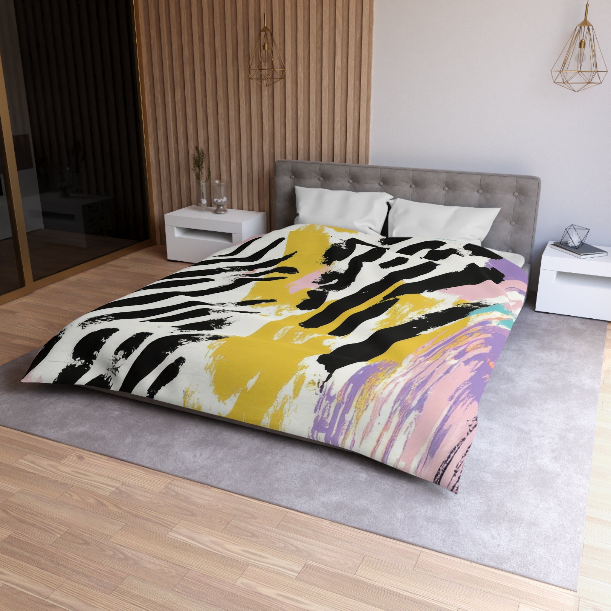Wild Zebra Stripes x Paint Brush Strokes Multi-Color Microfiber Duvet Cover, Artsulli - Art is Long, Life is Short, Home Decor, , , , , , , 