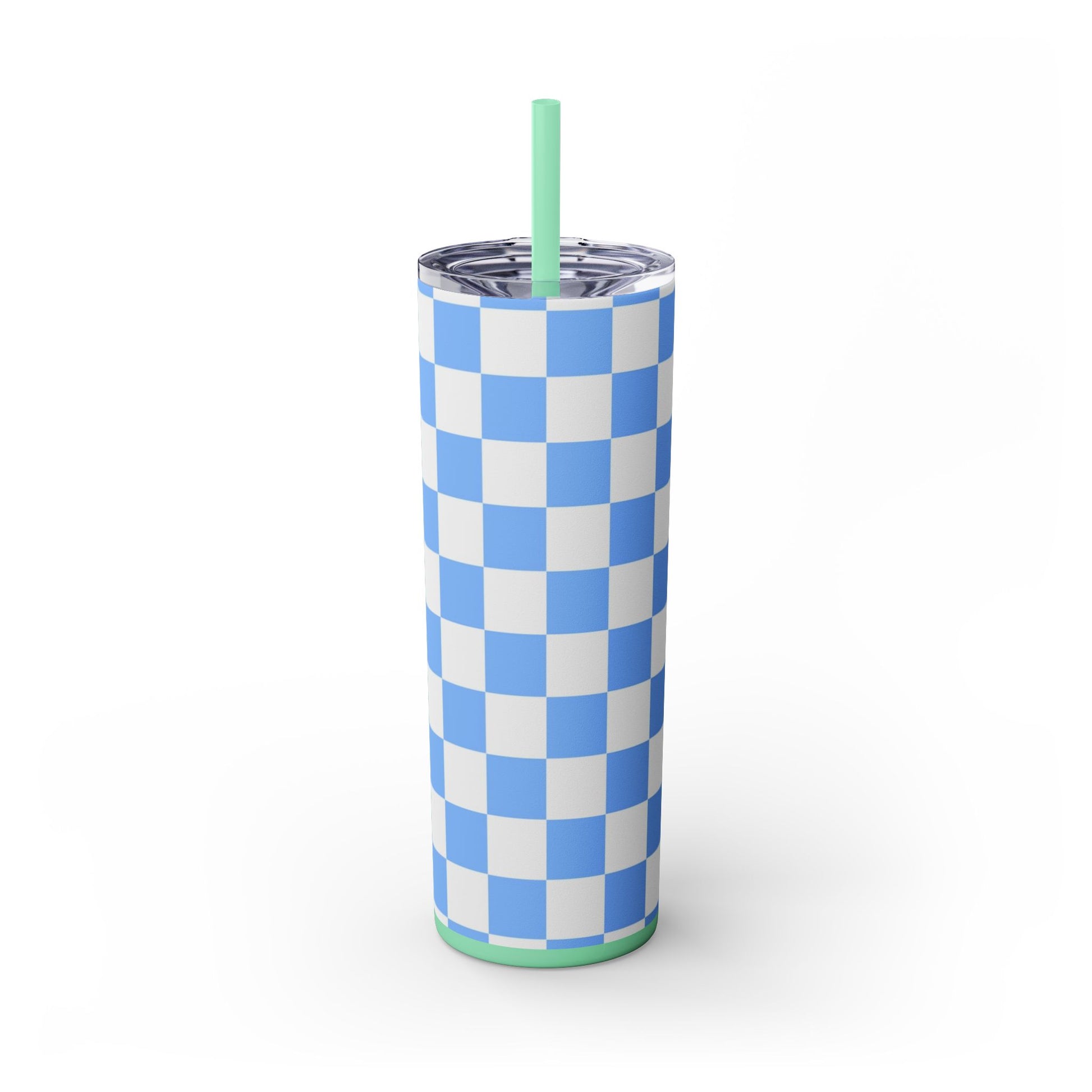 Checkerboard White and Light Blue Skinny Tumbler with Straw, 20oz, Artsulli - Art is Long, Life is Short, Mug, Finish, Glossy, Color, Mint, Size, 20oz, 29864366981330200889