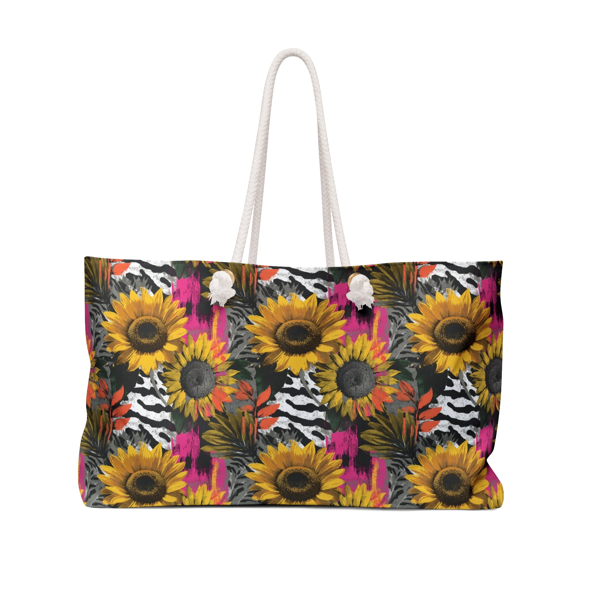 Zebra Stripes x Sunflowers II Multi-Color Weekender Bag, Artsulli - Art is Long, Life is Short, Bags, Size, 24" × 13", , , , , 25434271519462152380