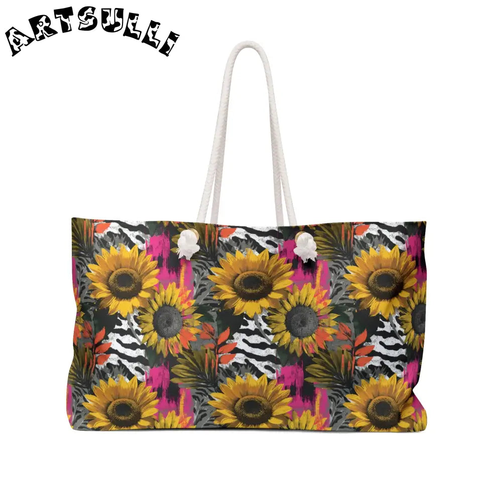 Zebra Stripes x Sunflowers II Multi-Color Weekender Bag, Artsulli - Art is Long, Life is Short, Bags, Size, 24" × 13", , , , , 25434271519462152380