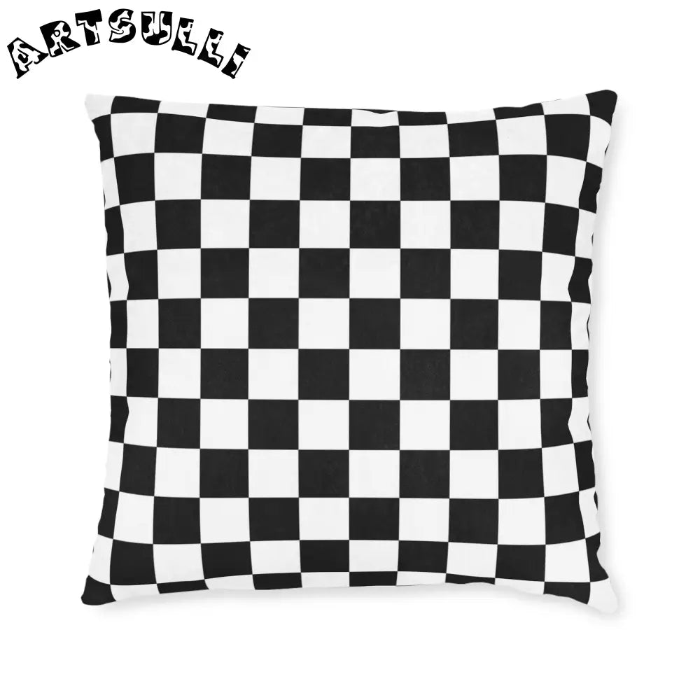 JAKKOUTTHEBXX Checkerboard White and Black Square Pillow