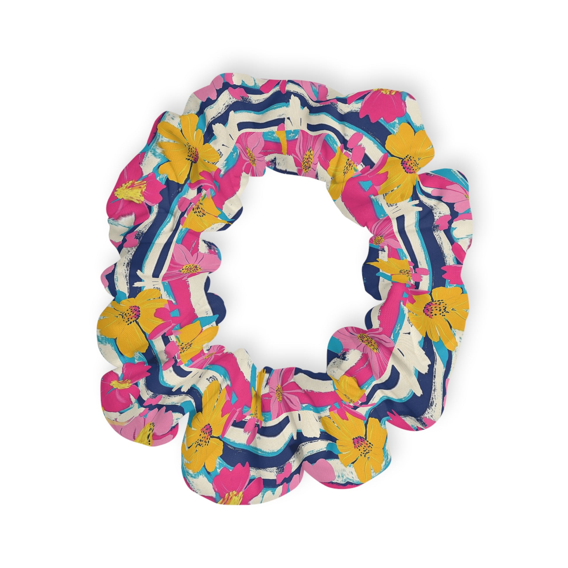 Dayglo Floral Stripes Multi-Color Scrunchie, Artsulli - Art is Long, Life is Short, Accessories, , , , , , , 