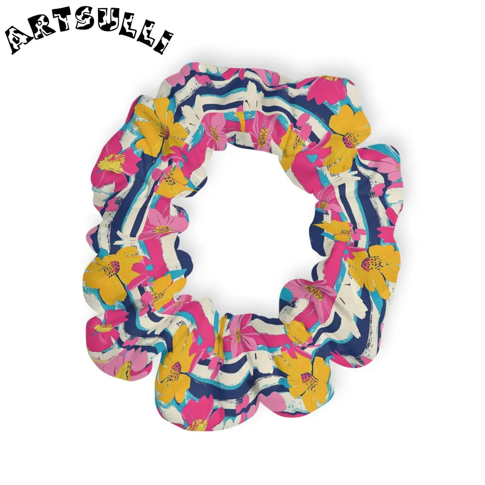 JAKKOUTTHEBXX Dayglo Floral Stripes Multi-Color Scrunchie