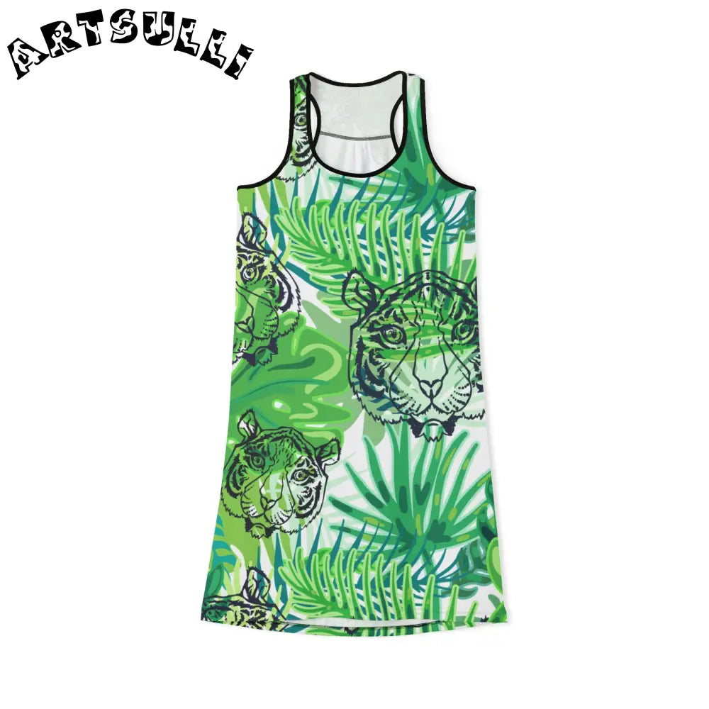 JAKKOUTTHEBXX Tropical Jungle Tigers Green Women’s Racerback Dress