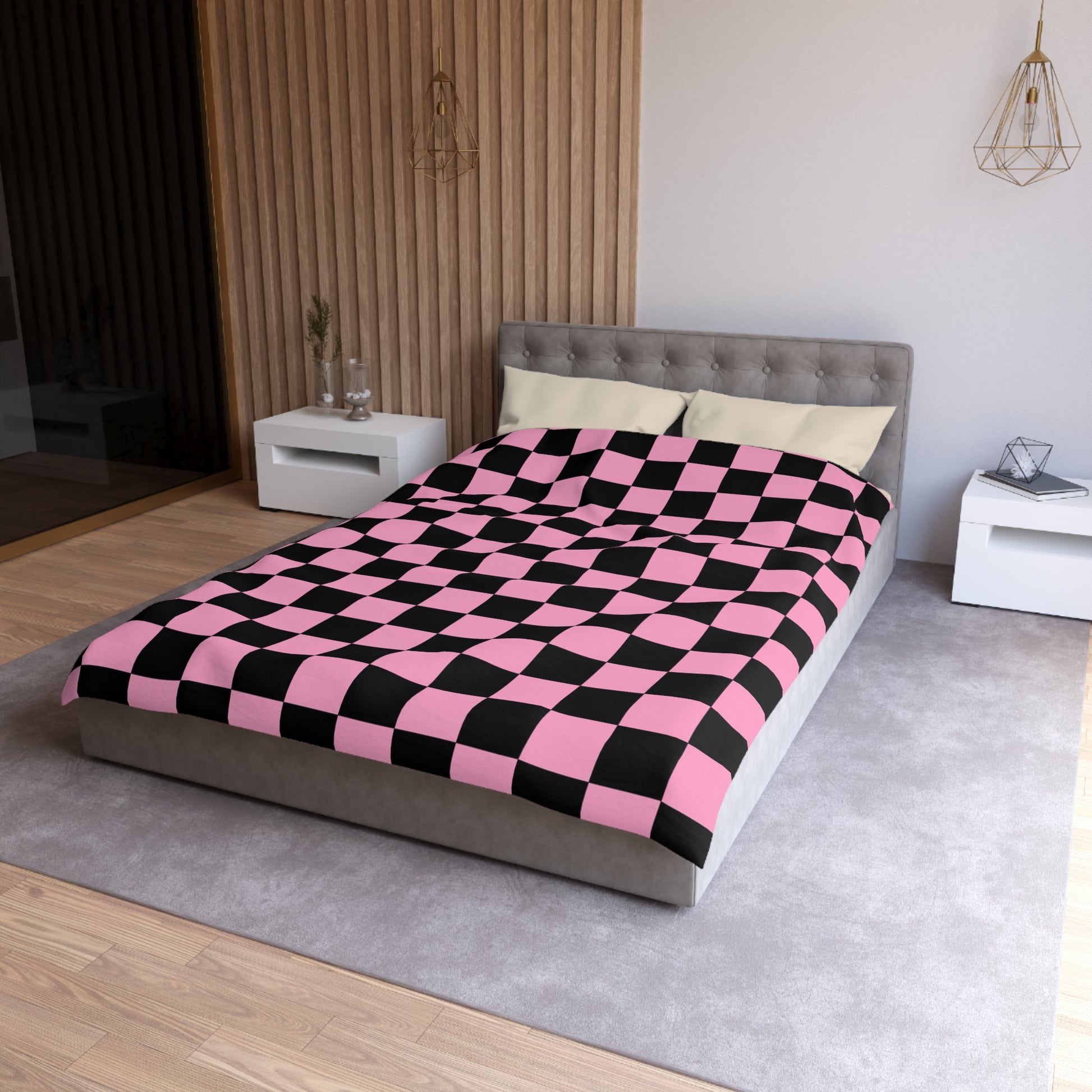 Checkerboard Black and Pink Microfiber Duvet Cover, Artsulli - Art is Long, Life is Short, Home Decor, , , , , , , 