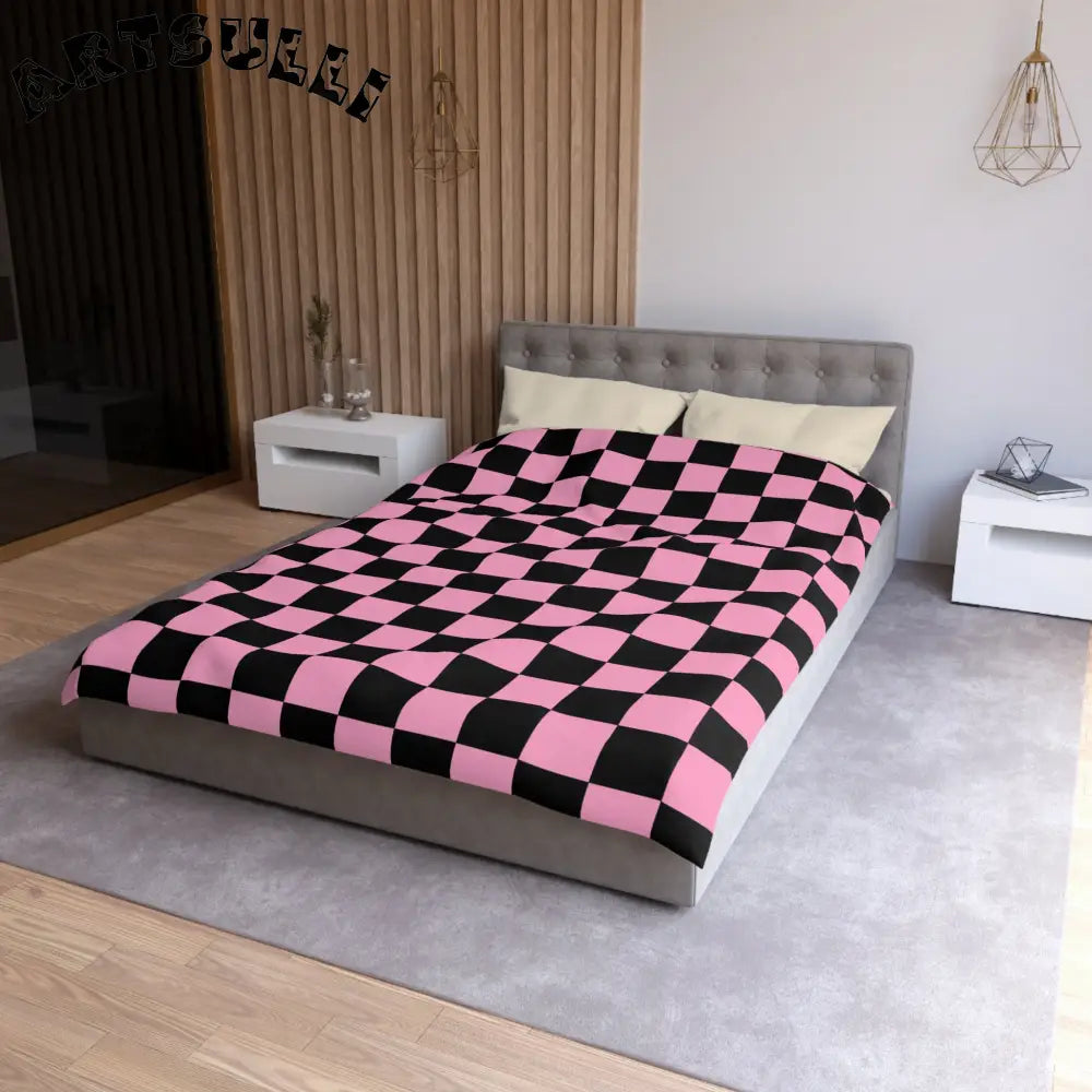 JAKKOUTTHEBXX Checkerboard Black and Pink Microfiber Duvet Cover