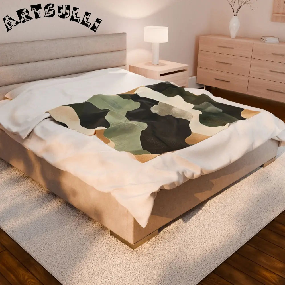 JAKKOUTTHEBXX Velveteen Blanket Style Abstract Rug in Green Black